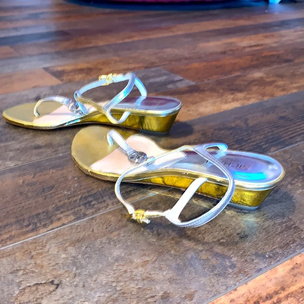 Michael Kors Gold Metallic T-Strap Sandals